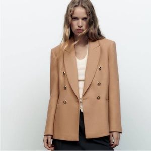 NWT Zara Double-Breasted Camel Blazer, Sz Small
